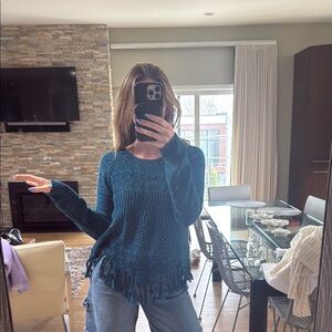 Teal Fringe Sweater